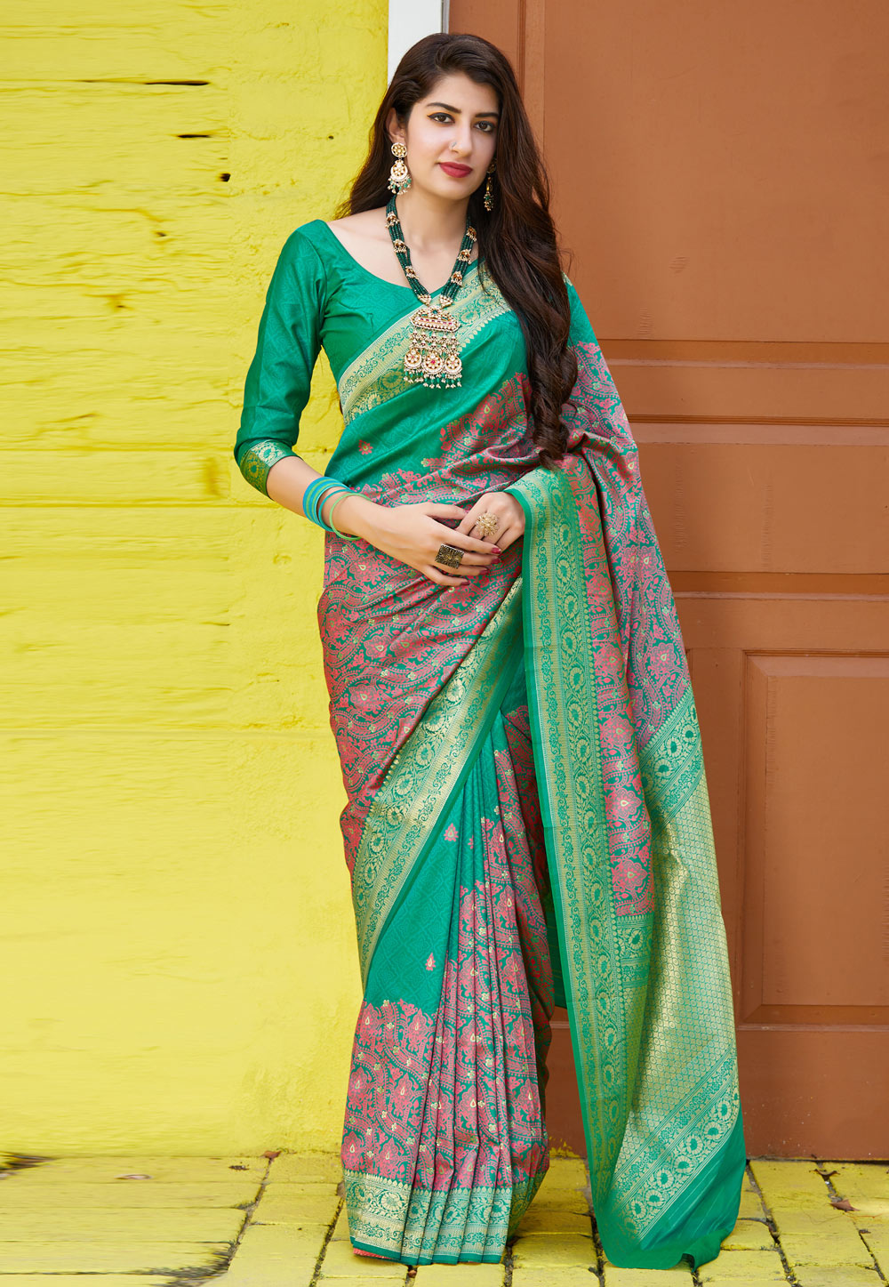 Green Banarasi Silk Festival Wear Saree 210592