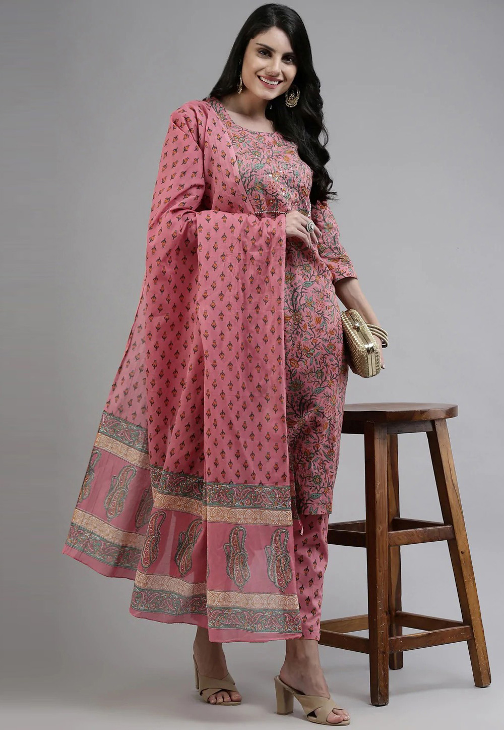 Pink Cotton Readymade Pakistani Suit 247531