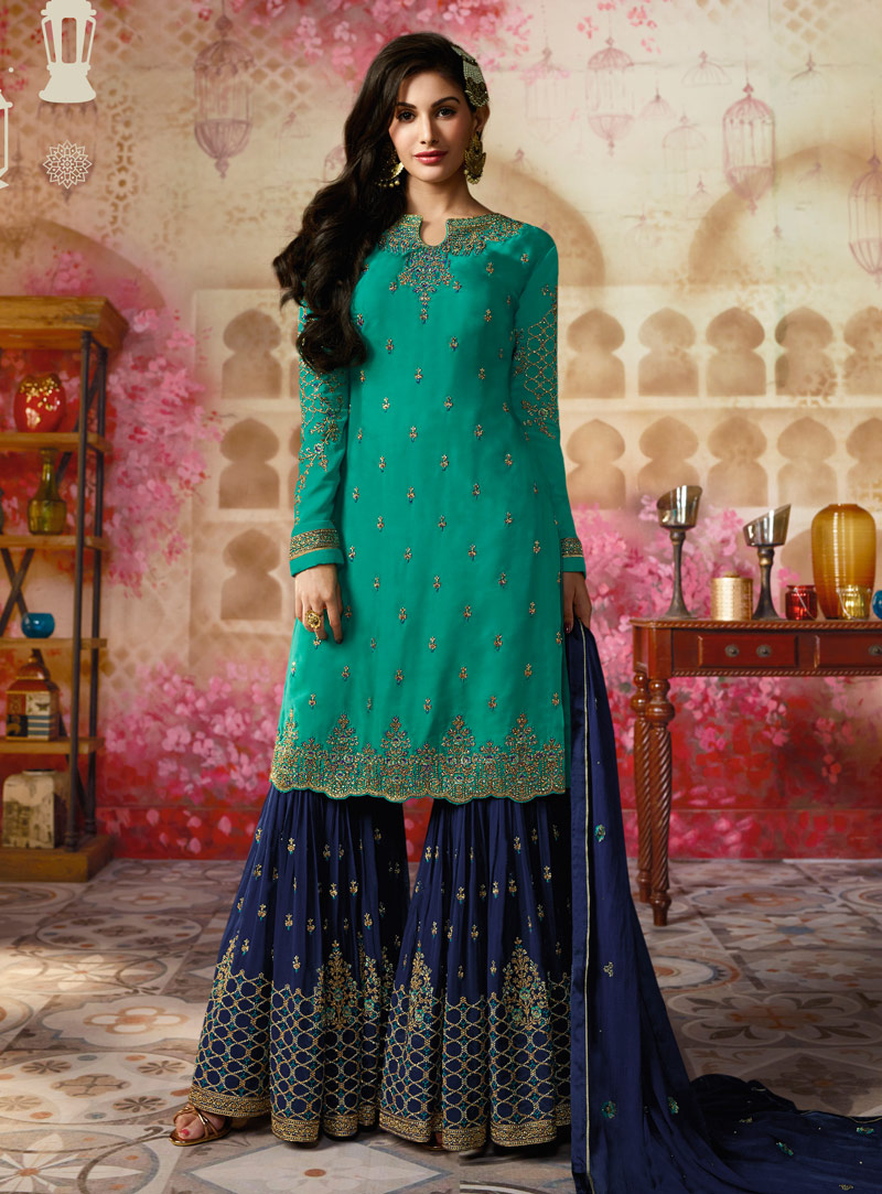 Green Georgette Sharara Style Suit 143653