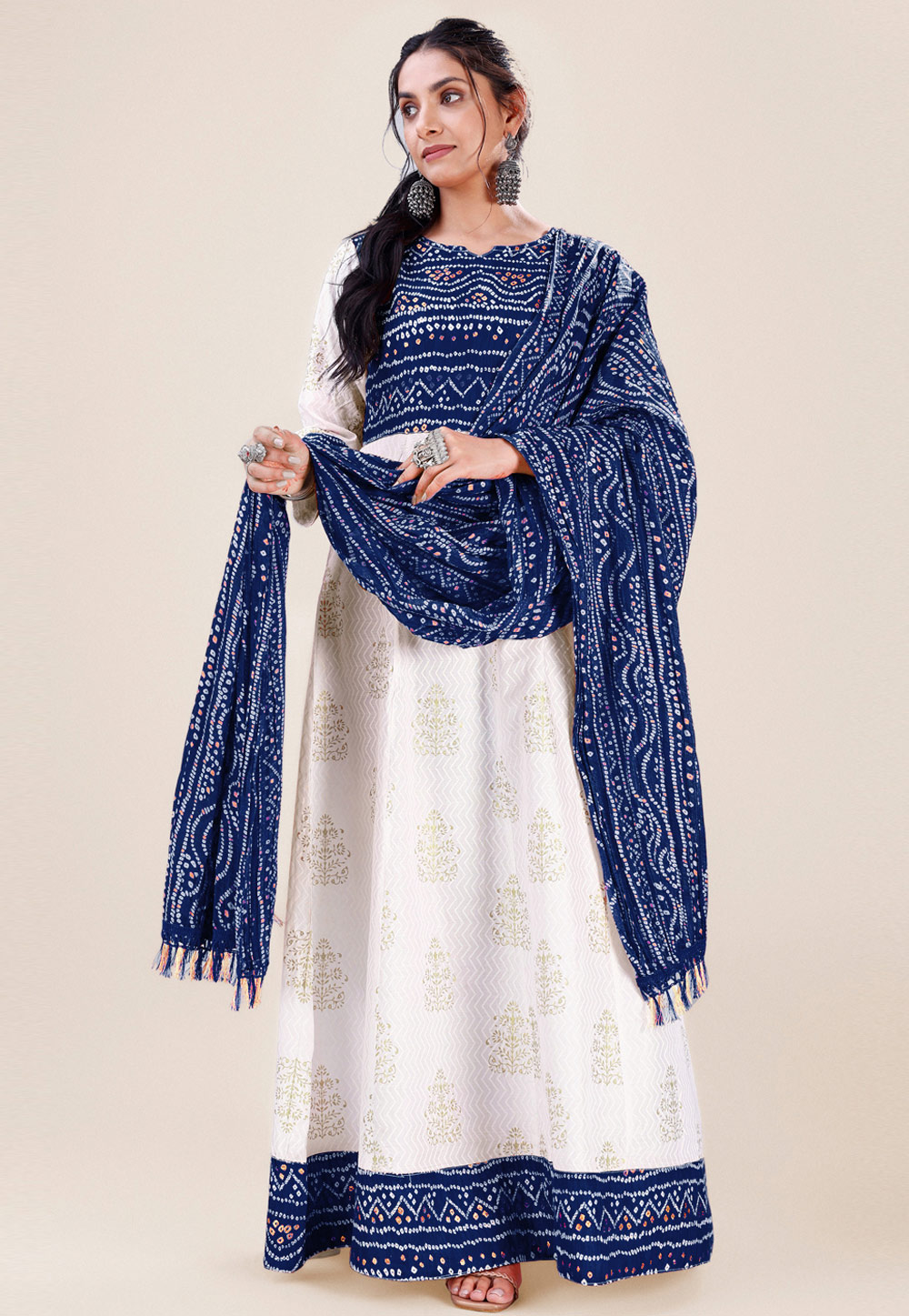 White Rayon Readymade Long Anarkali Suit 272029
