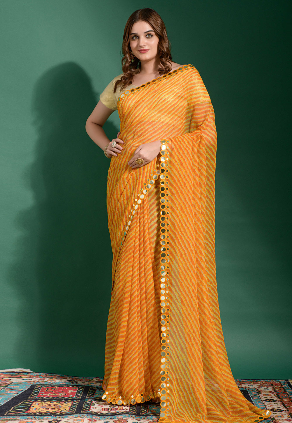Orange Chiffon Light Weight Saree 263110