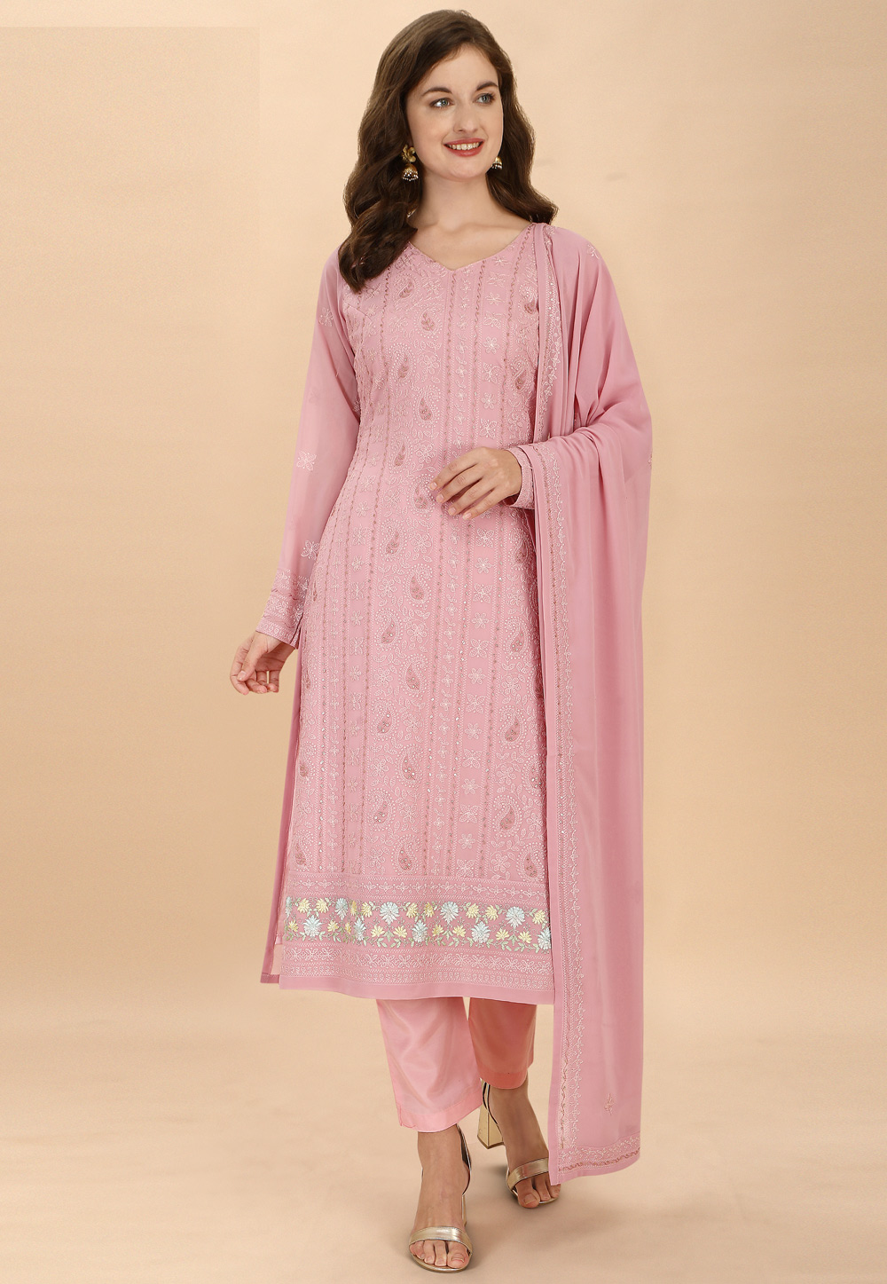 Pink Georgette Pant Style Suit 234769