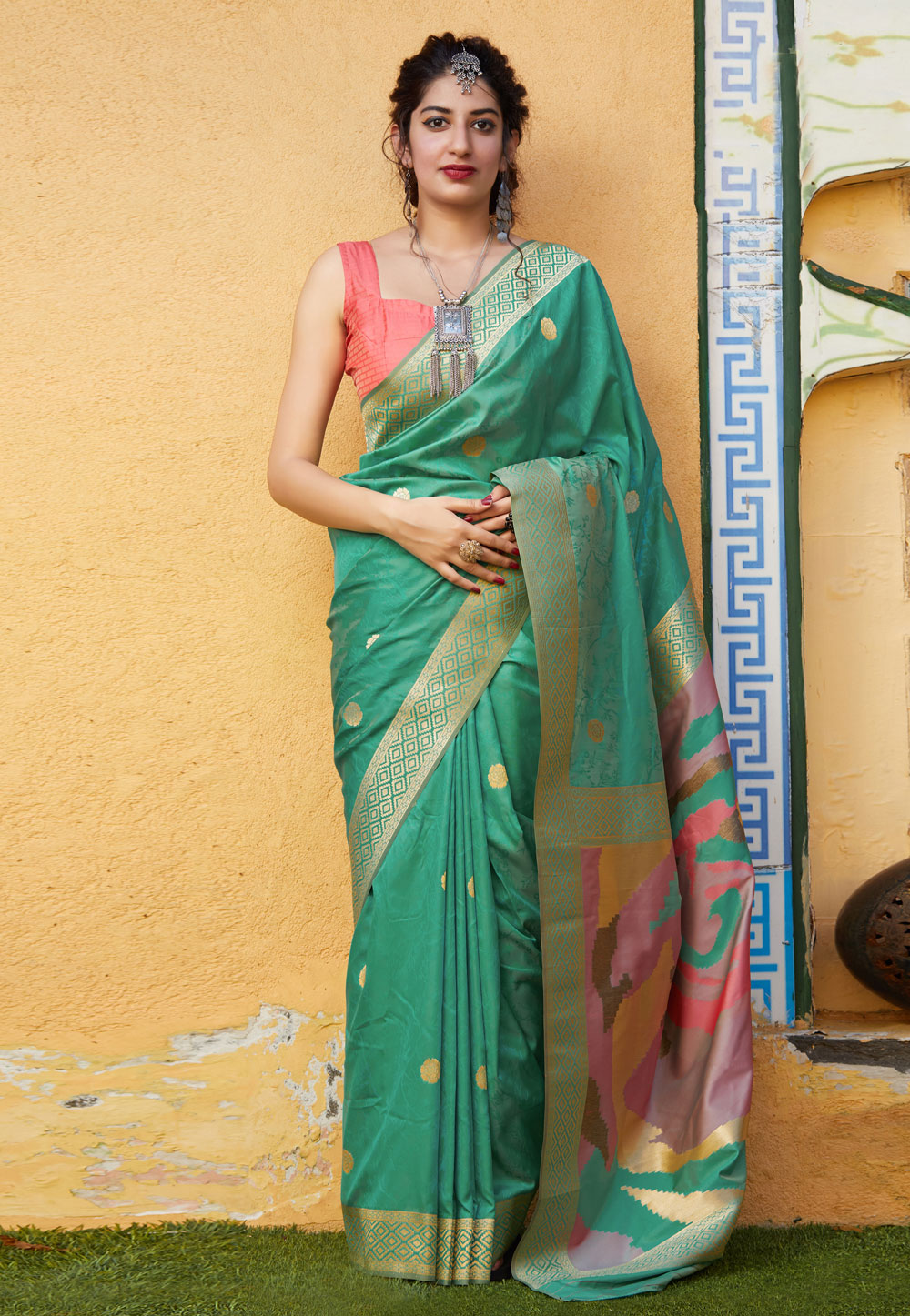 Green Banarasi Silk Festival Wear Saree 210594