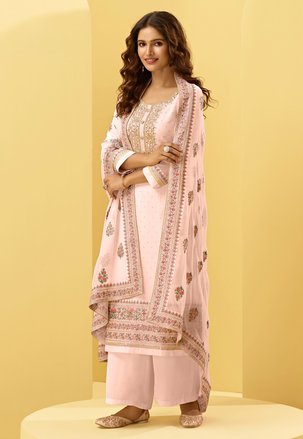 Pink Georgette Kameez With Palazzo 233562
