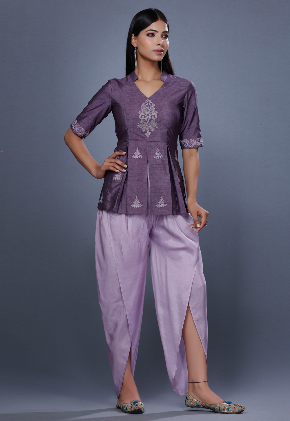 Light Purple Raw Silk Peplum Suit 271196