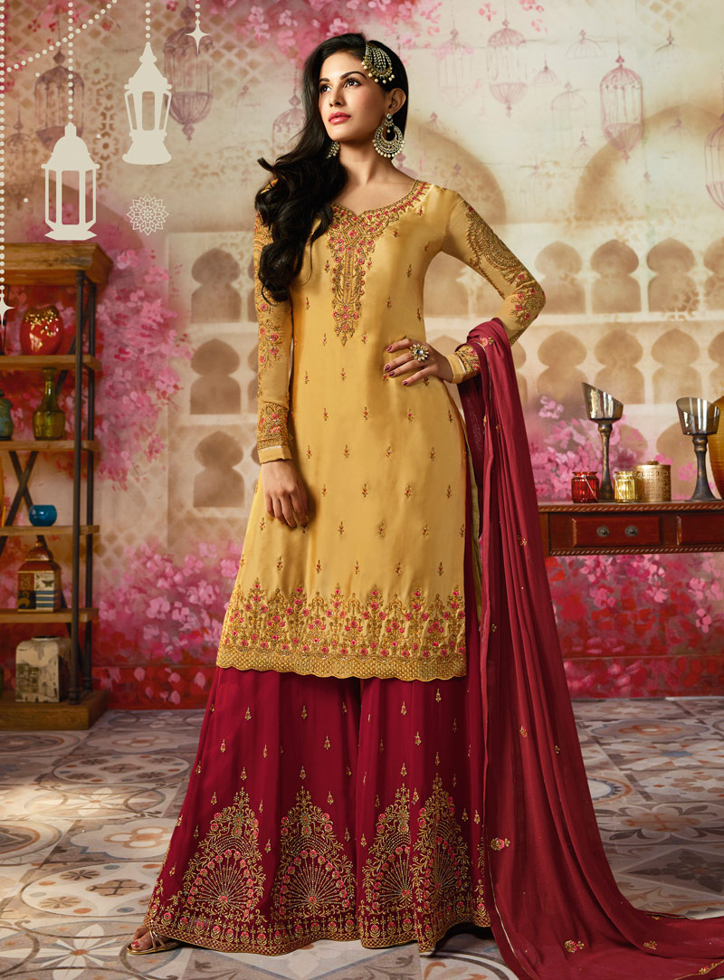 Yellow Georgette Sharara Style Suit 143655