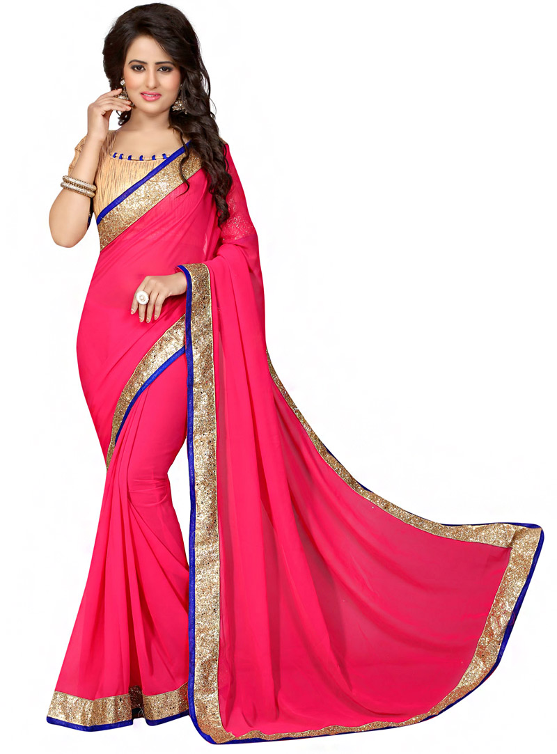 Pink Georgette Saree With Blouse 70732