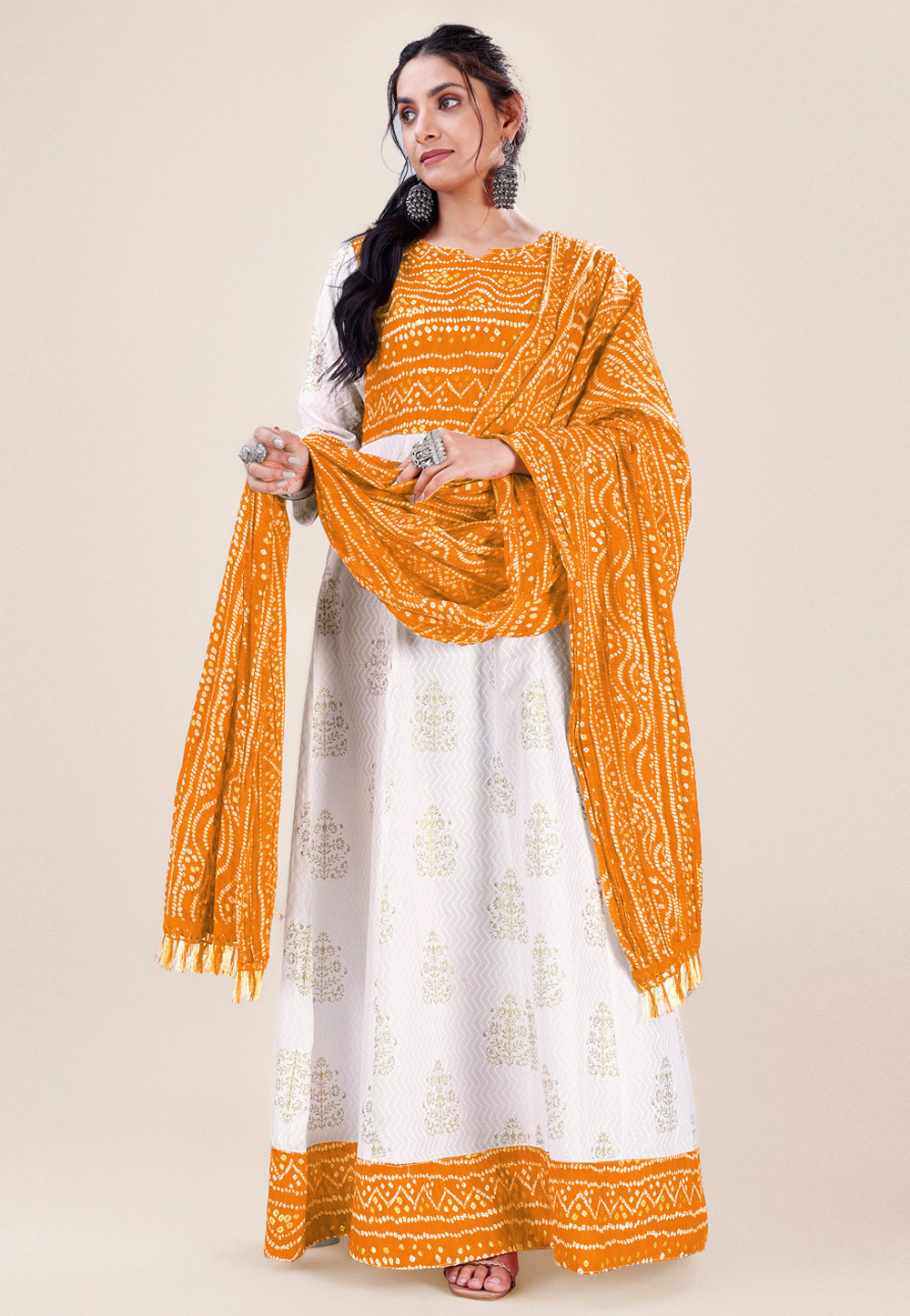 White Rayon Readymade Long Anarkali Suit 272031