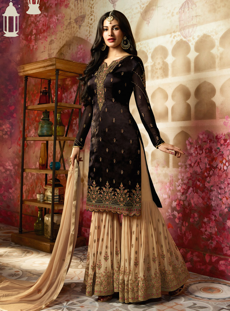 Brown Georgette Palazzo Style Suit 143656