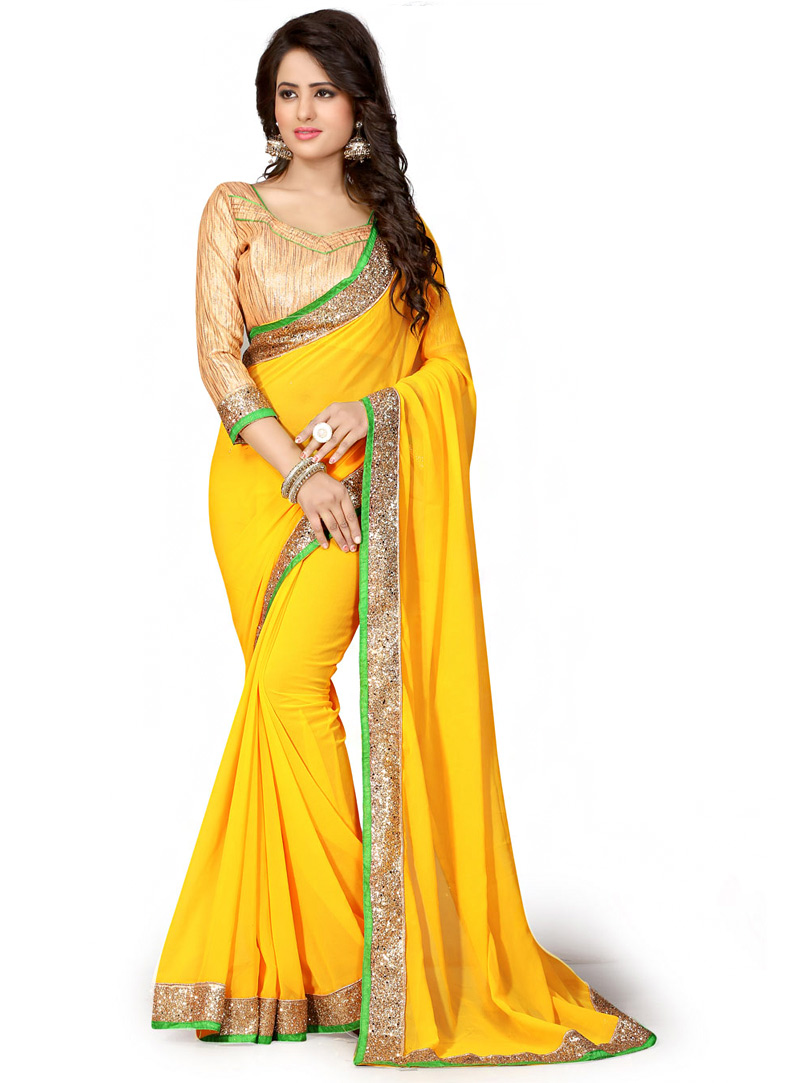 Yellow Georgette Saree With Blouse 70733
