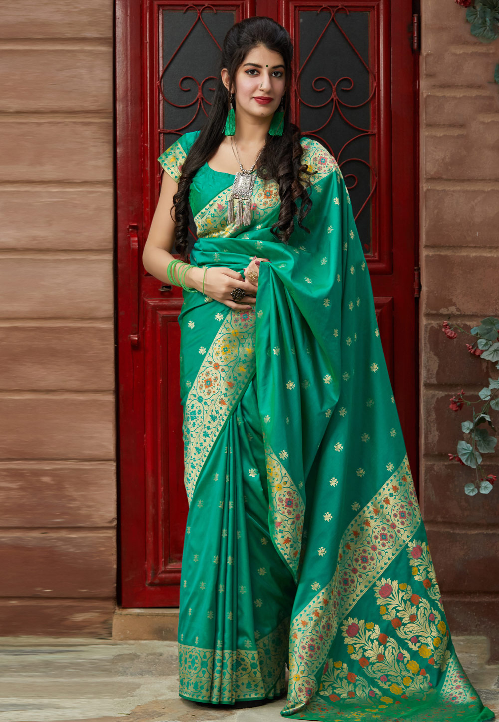Green Banarasi Silk Festival Wear Saree 210596