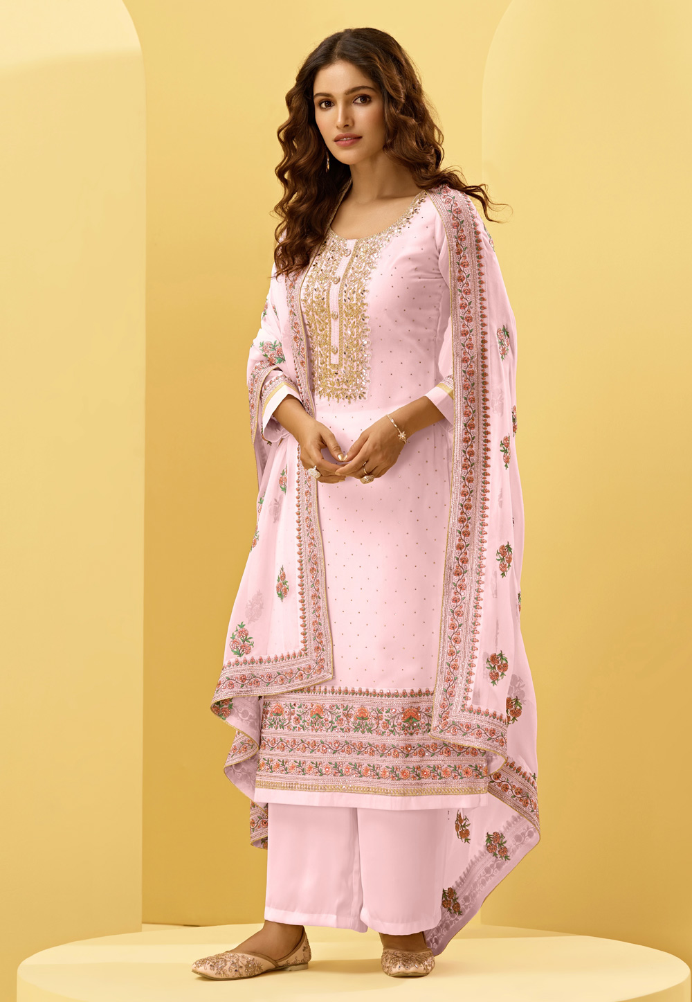 Pink Georgette Palazzo Suit 233564