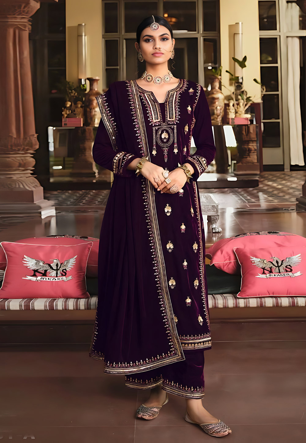 Purple Velvet Palazzo Suit 256203
