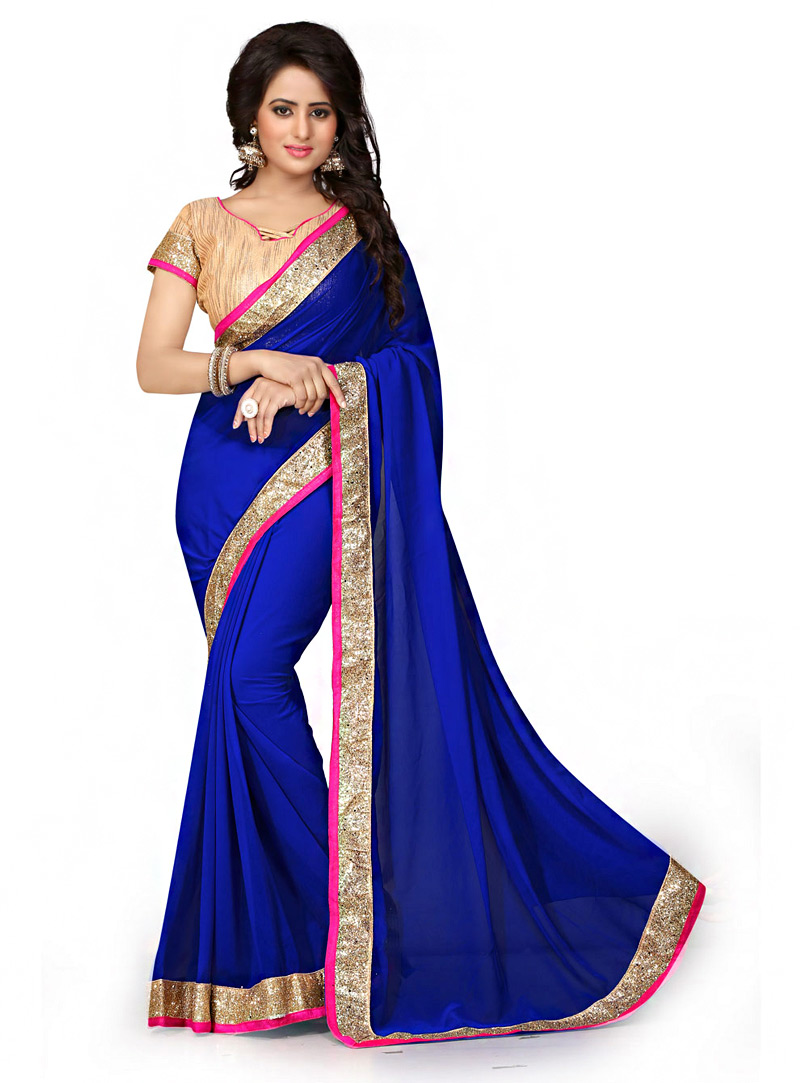 Blue Georgette Saree With Blouse 70734