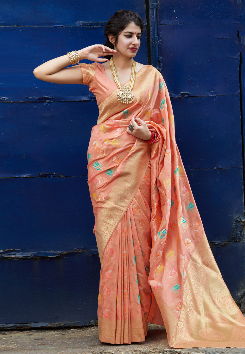 Peach Banarasi Silk Saree With Blouse 210597