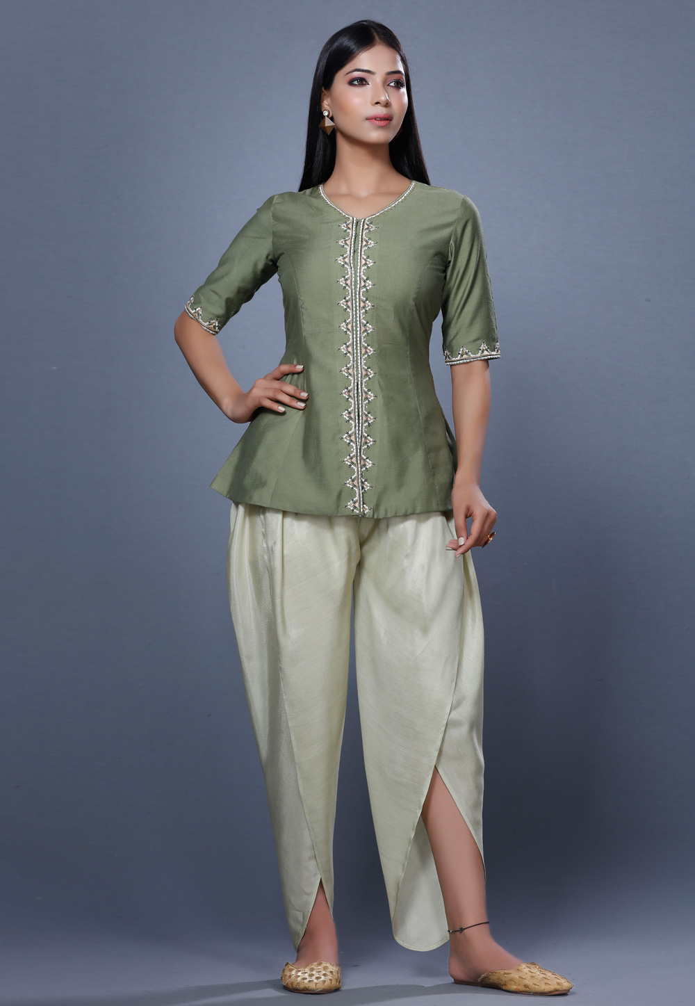 Mehndi Chanderi Peplum Suit For Ladies 271199