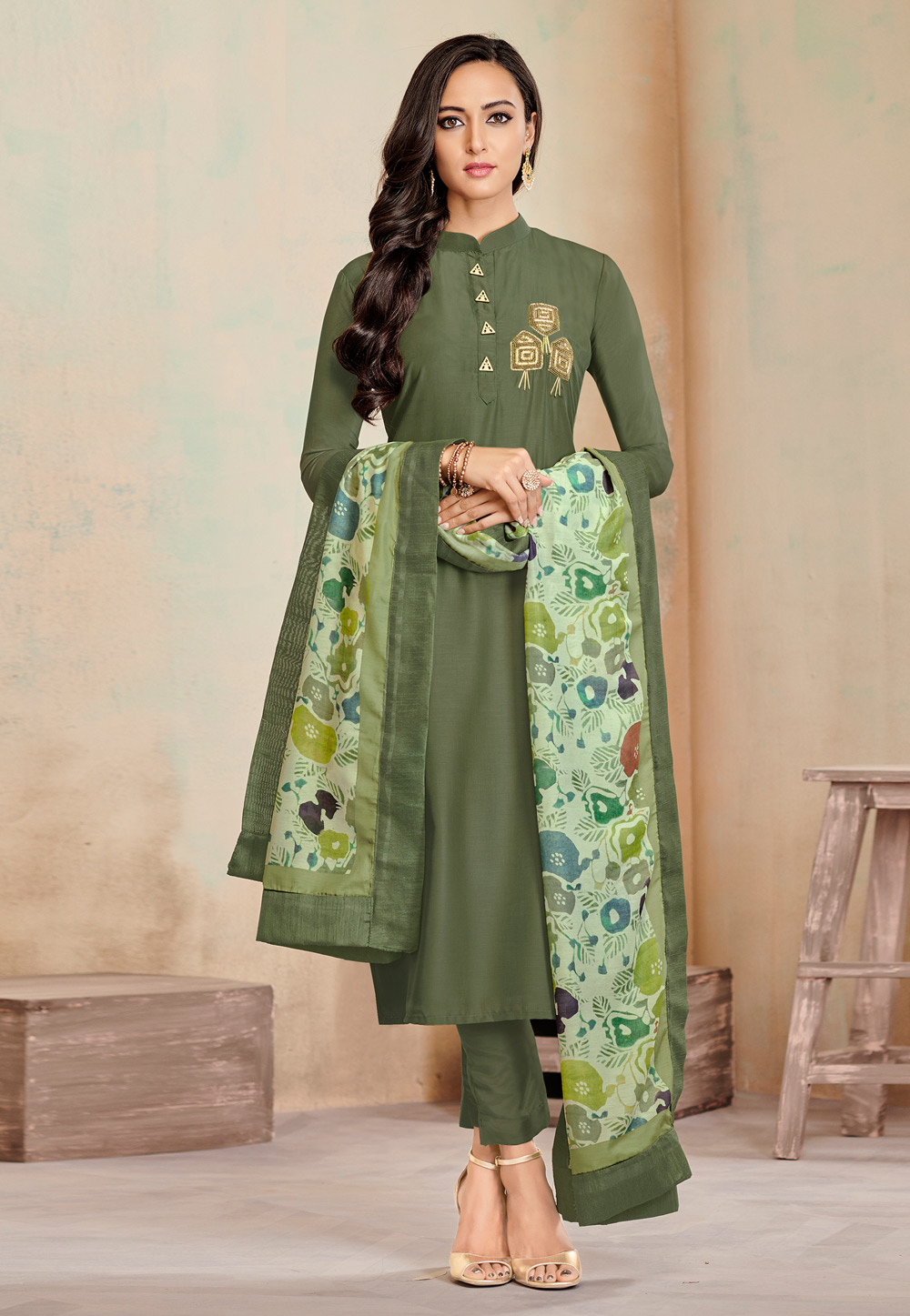 Green Cotton Kameez With Pant 186528