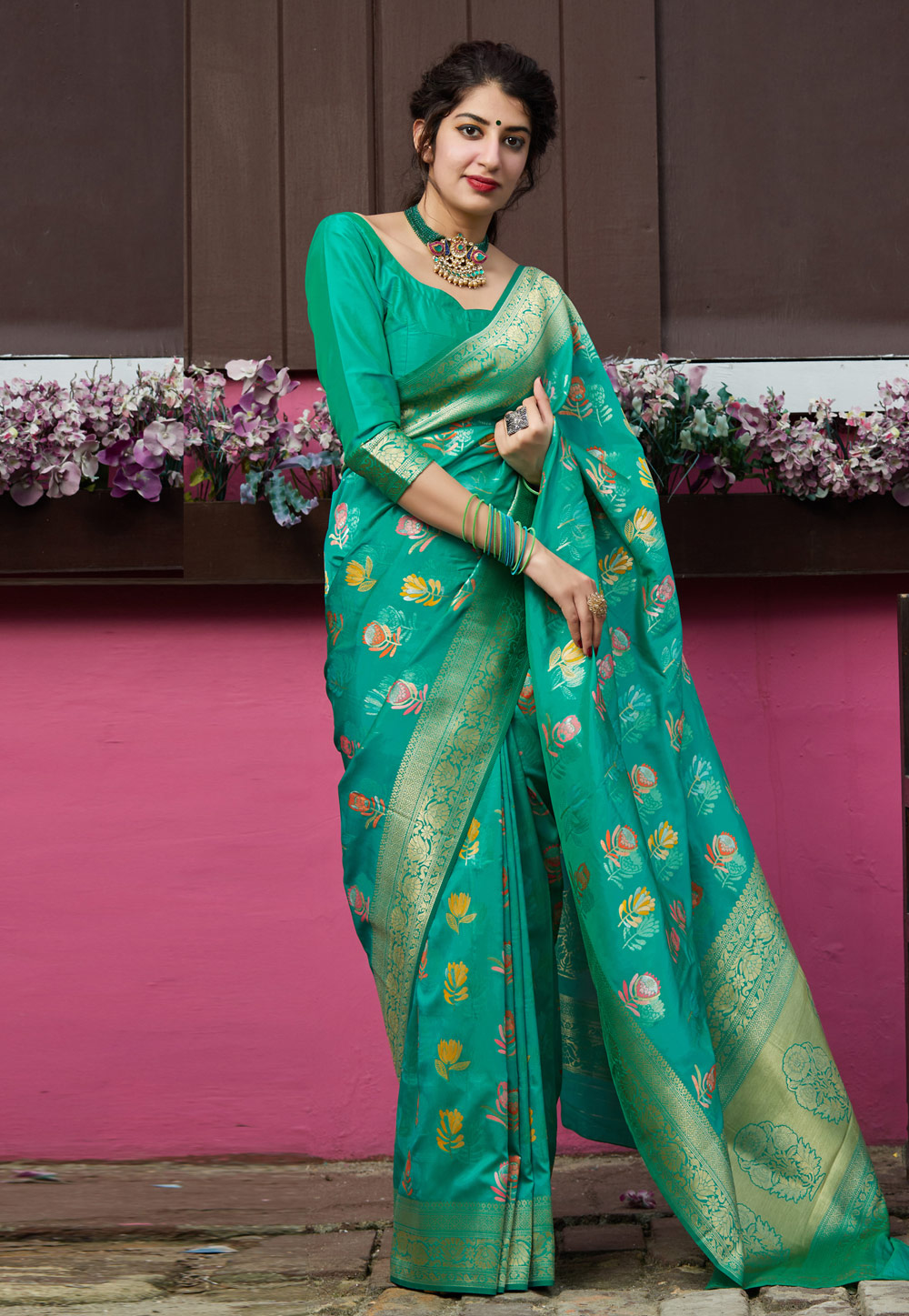Green Banarasi Silk Festival Wear Saree 210598