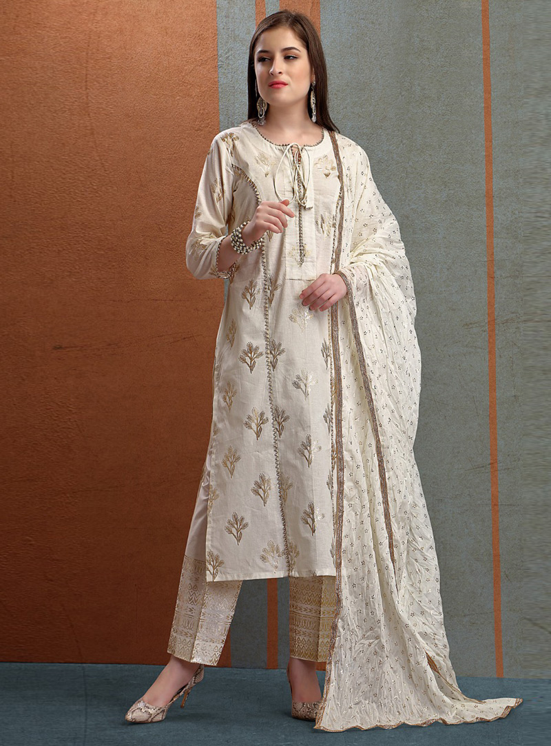 Beige Cotton Cambric Pant Style Suit 131243
