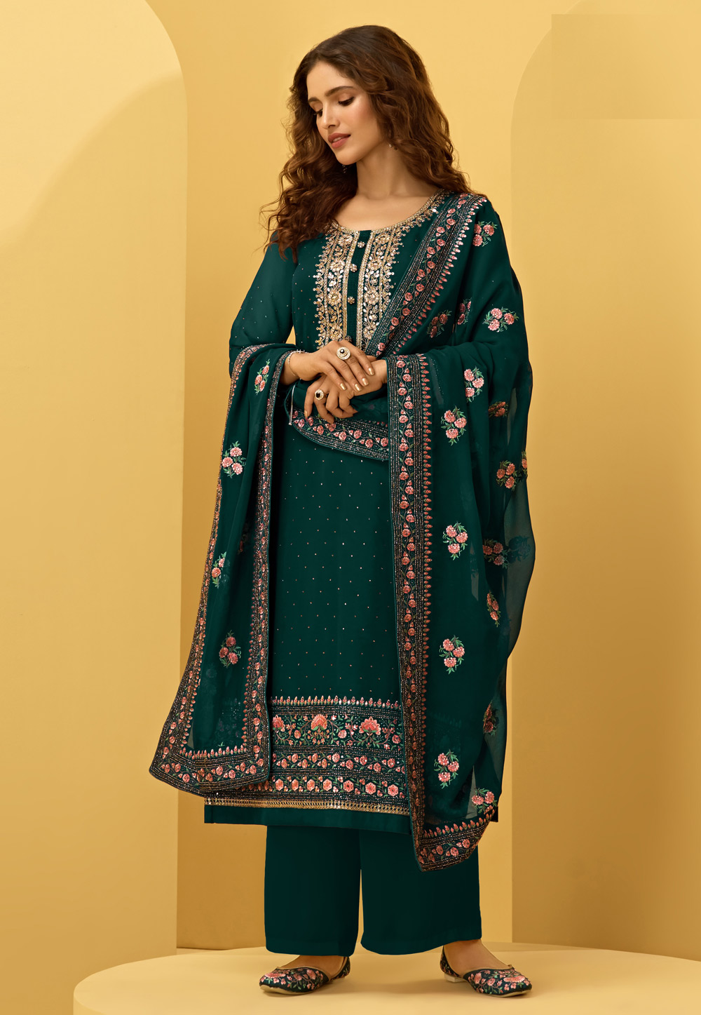 Green Georgette Kameez With Palazzo 233976
