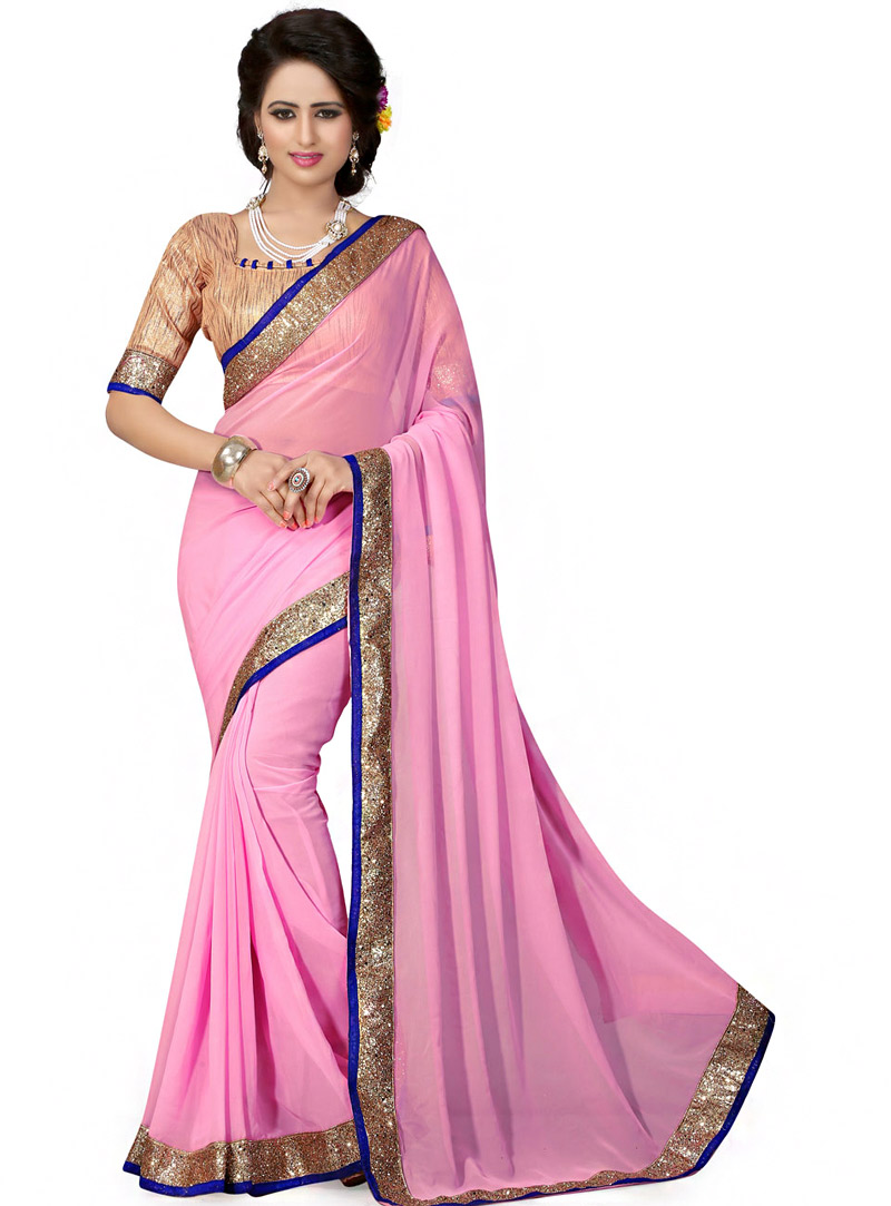 Light Pink Georgette Saree With Blouse 70736