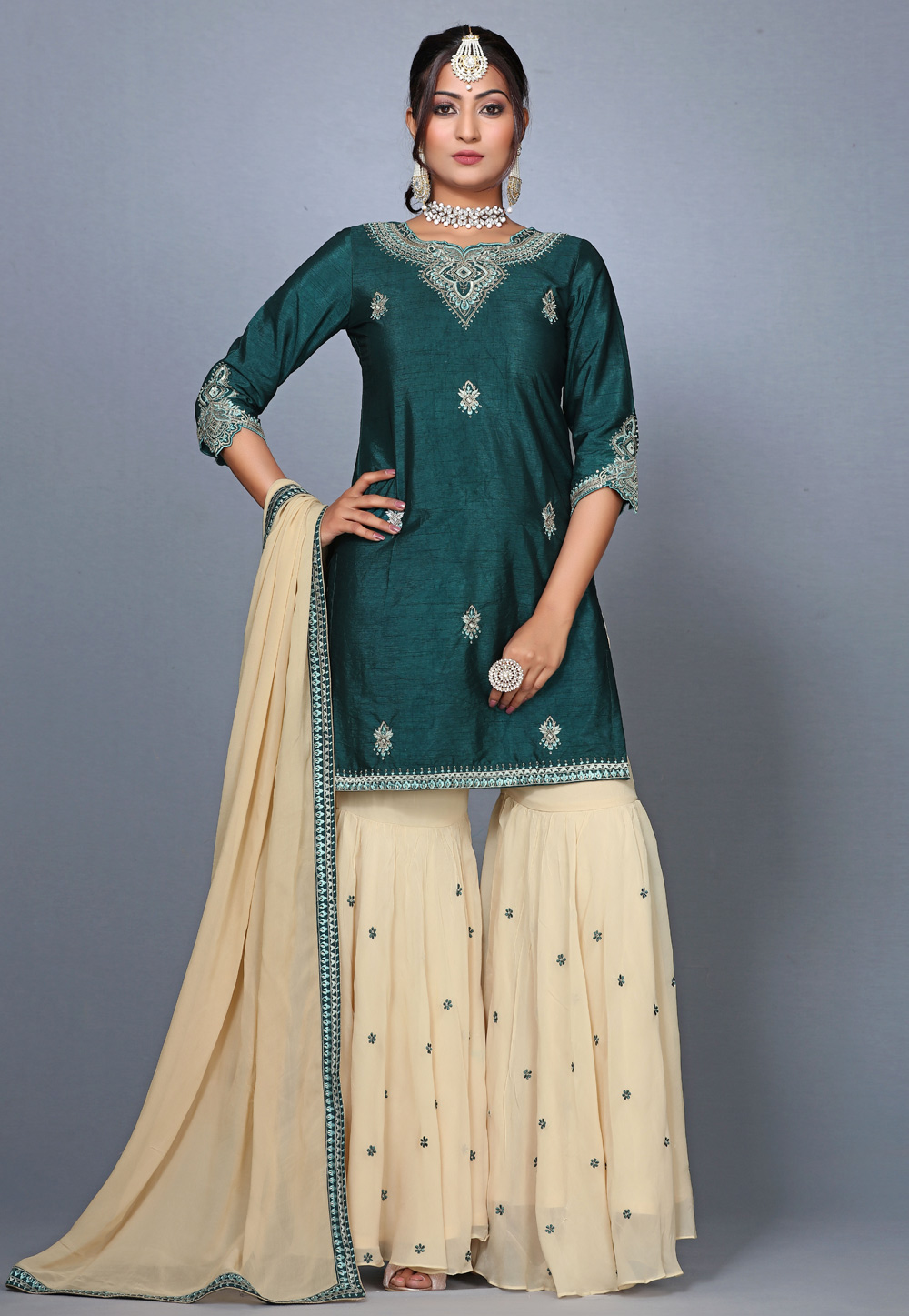 Green Raw Silk Pakistani Suit 271215