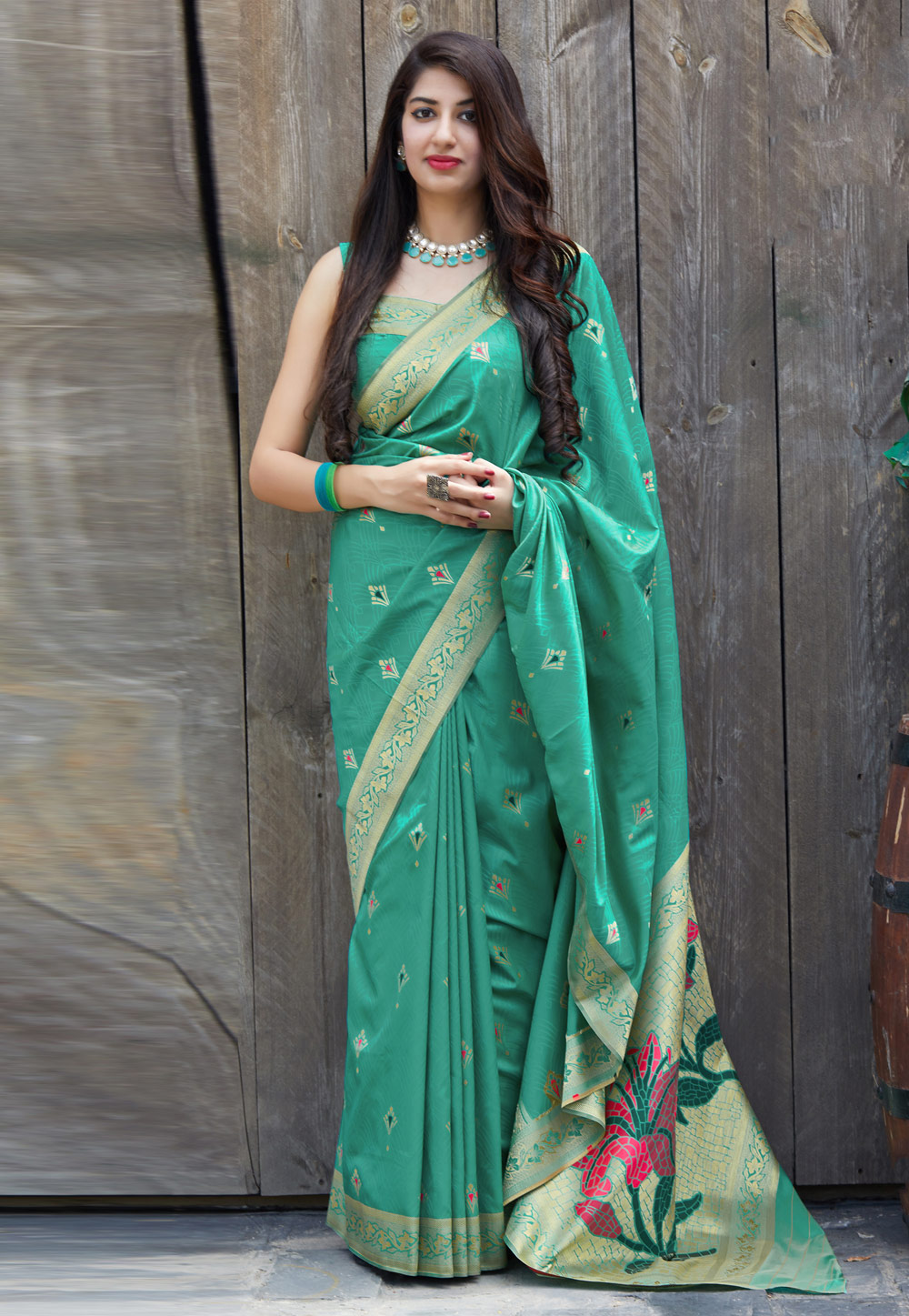 Green Banarasi Silk Festival Wear Saree 210600