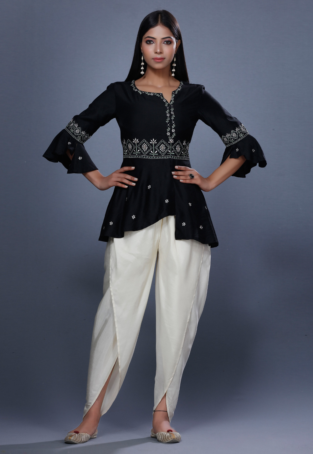 Black Chanderi Womens Peplum Suit 271202