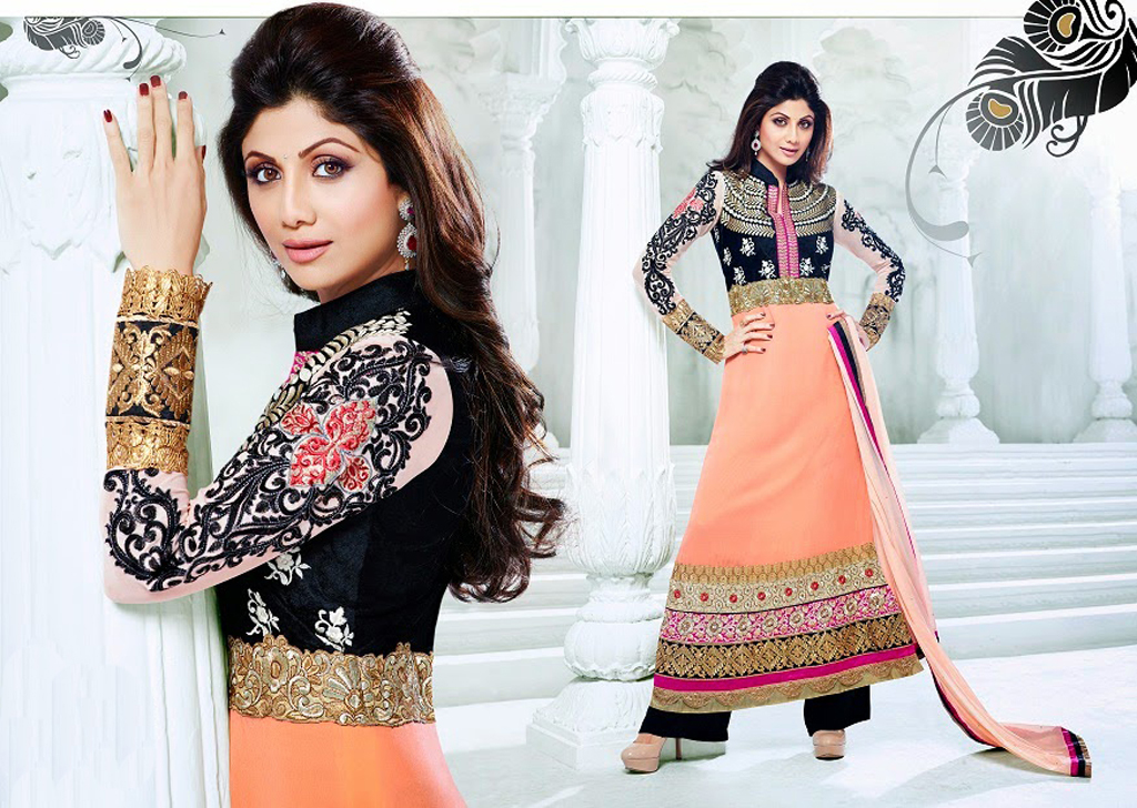 Shilpa Shetty Salmon Georgette Bollywood Suit 54453