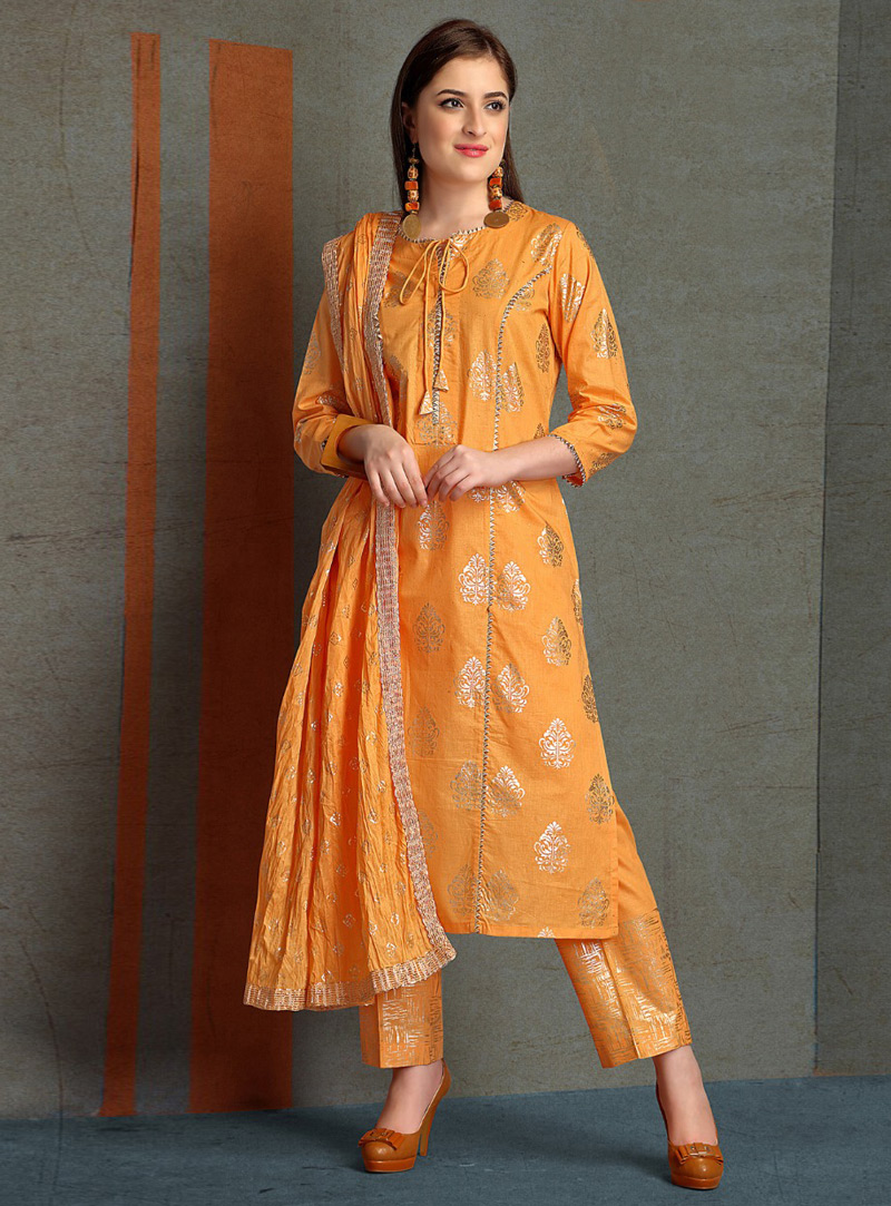 Orange Cotton Cambric Pakistani Style Suit 131246