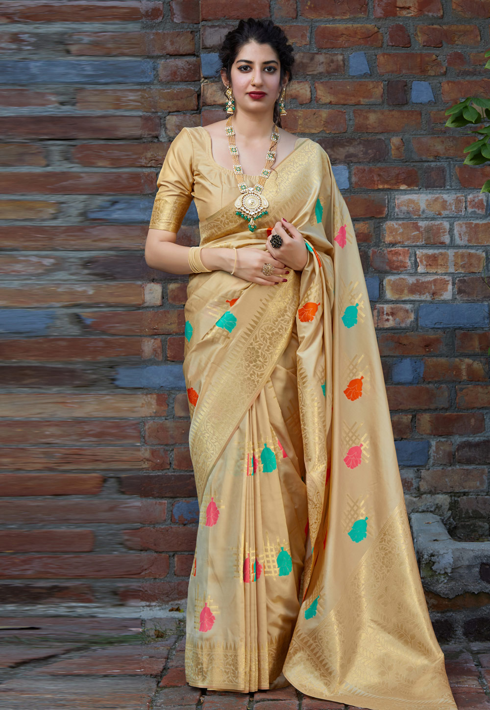 Beige Banarasi Silk Festival Wear Saree 210602