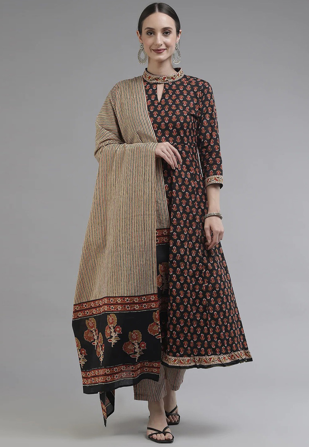 Brown Cotton Readymade Pakistani Suit 247541
