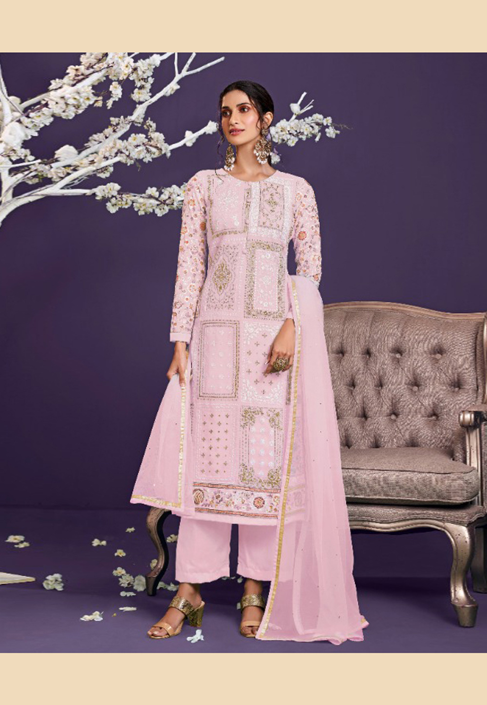 Pink Georgette Palazzo Suit 235900