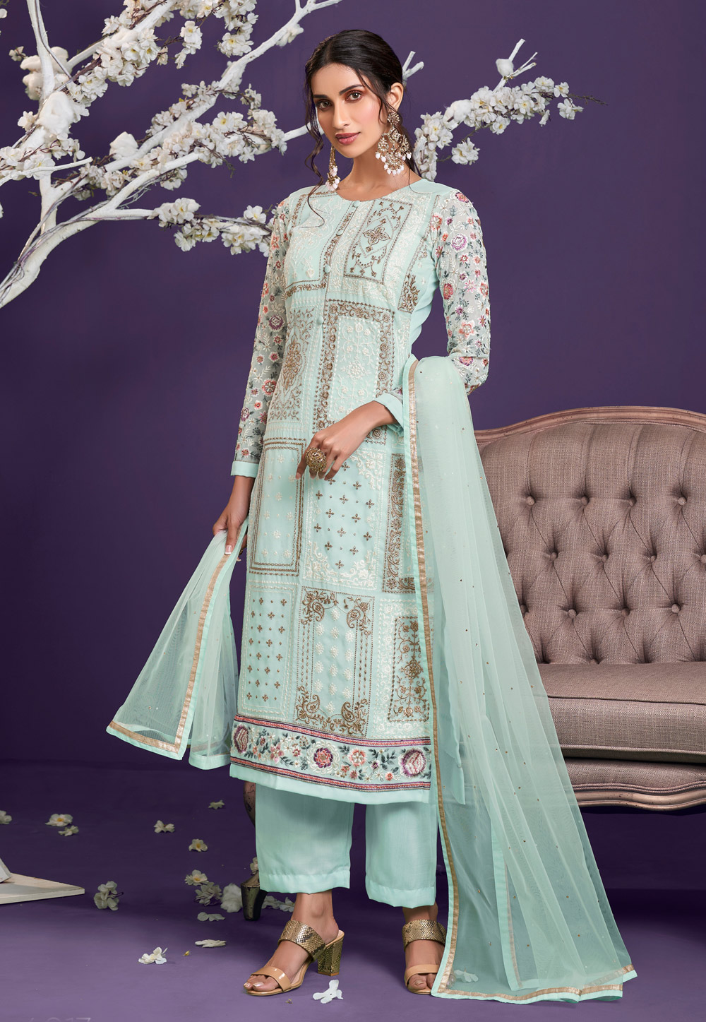 Light Green Georgette Kameez With Palazzo 235901