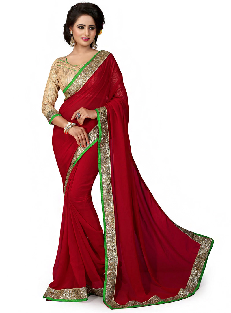 Red Georgette Saree With Blouse 70742