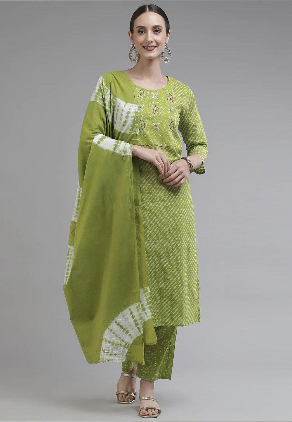 Light Green Cotton Readymade Pant Style Suit 247544
