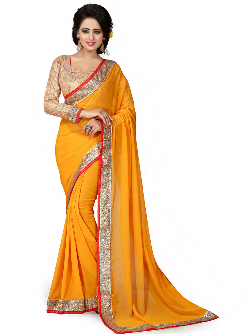 Mustard Georgette Saree With Blouse 70743