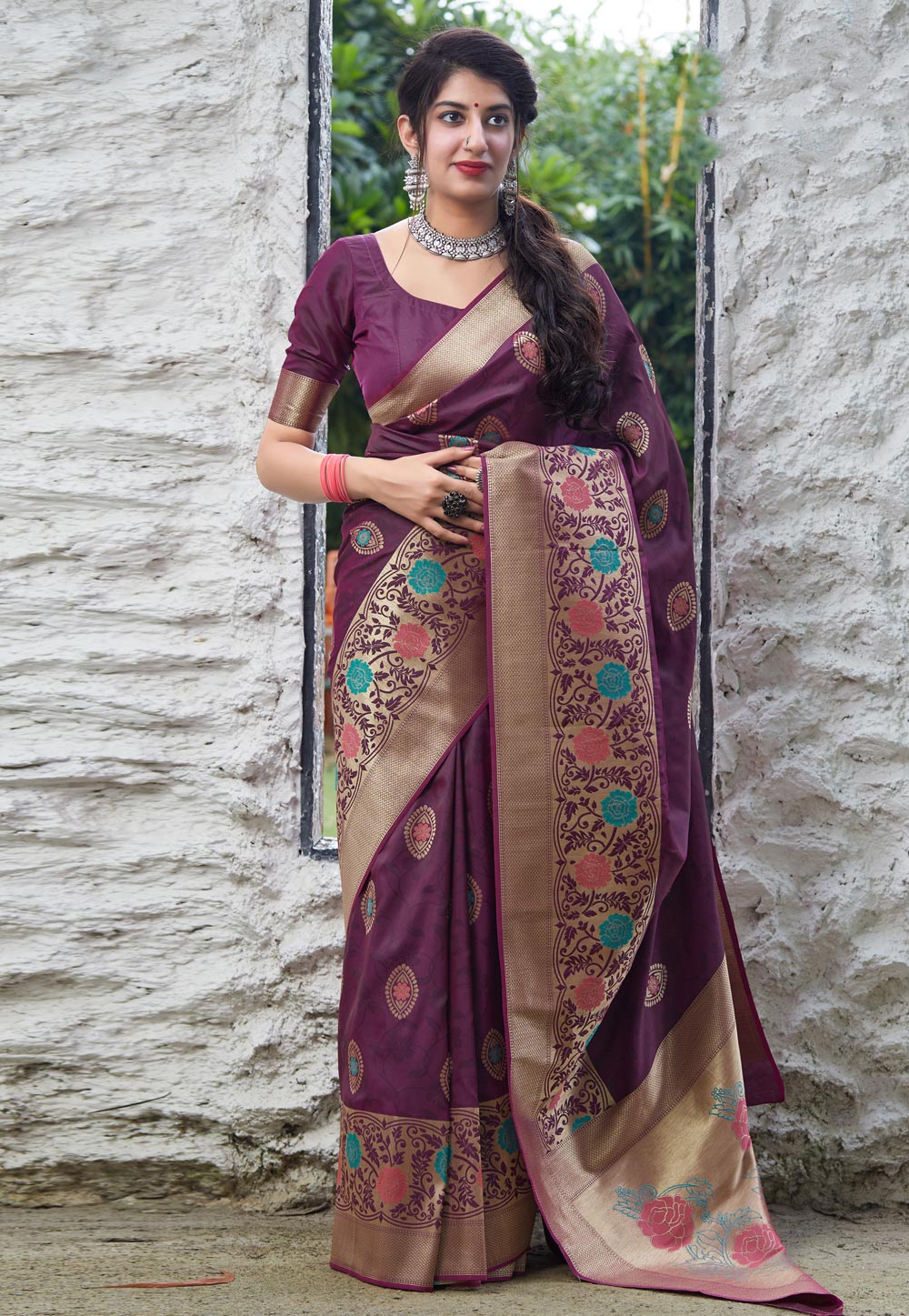 Purple Banarasi Silk Festival Wear Saree 210606
