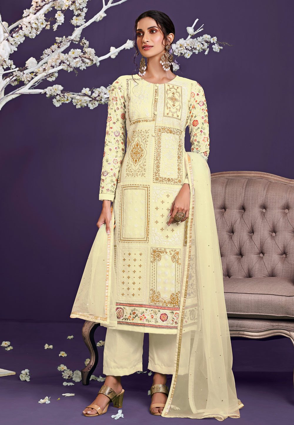 Yellow Georgette Kameez With Palazzo 235903