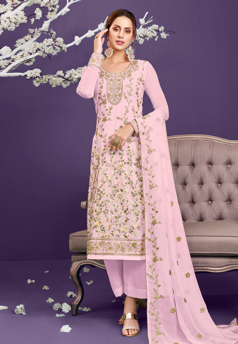 Pink Georgette Kameez With Palazzo 235905
