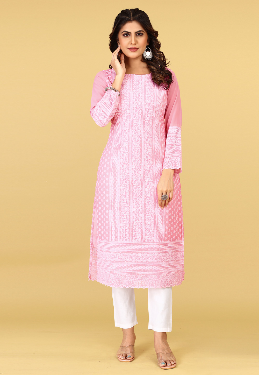Pink Georgette Chiffon Long Tunic 267339
