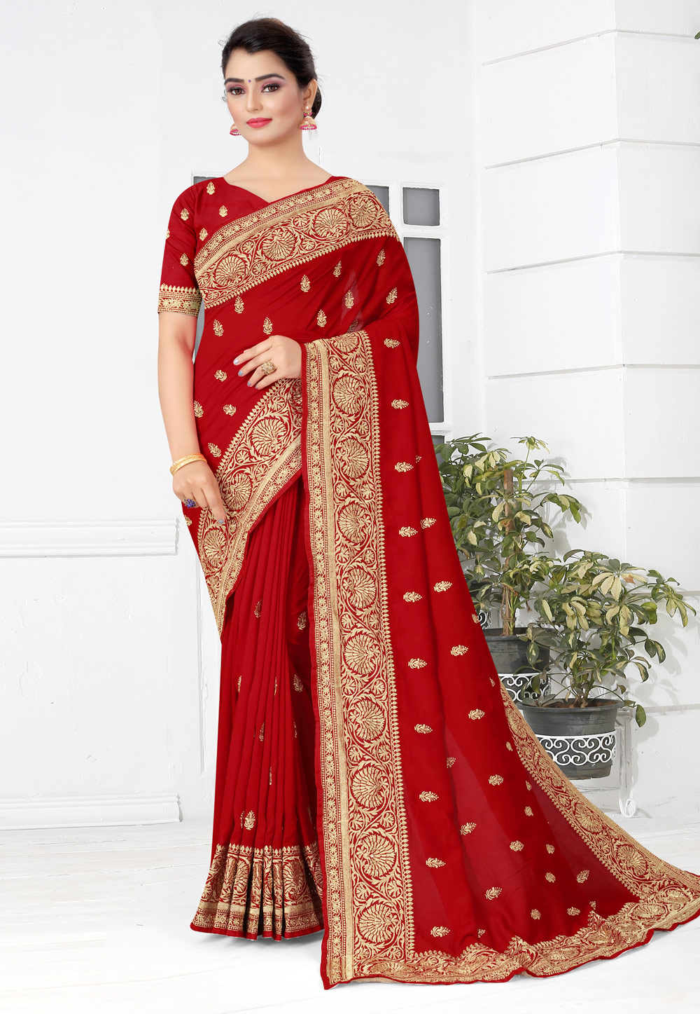 Red Silk Festival Wear Saree 221341