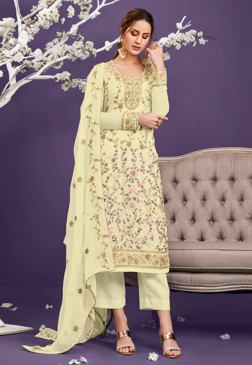Yellow Georgette Kameez With Palazzo 235907