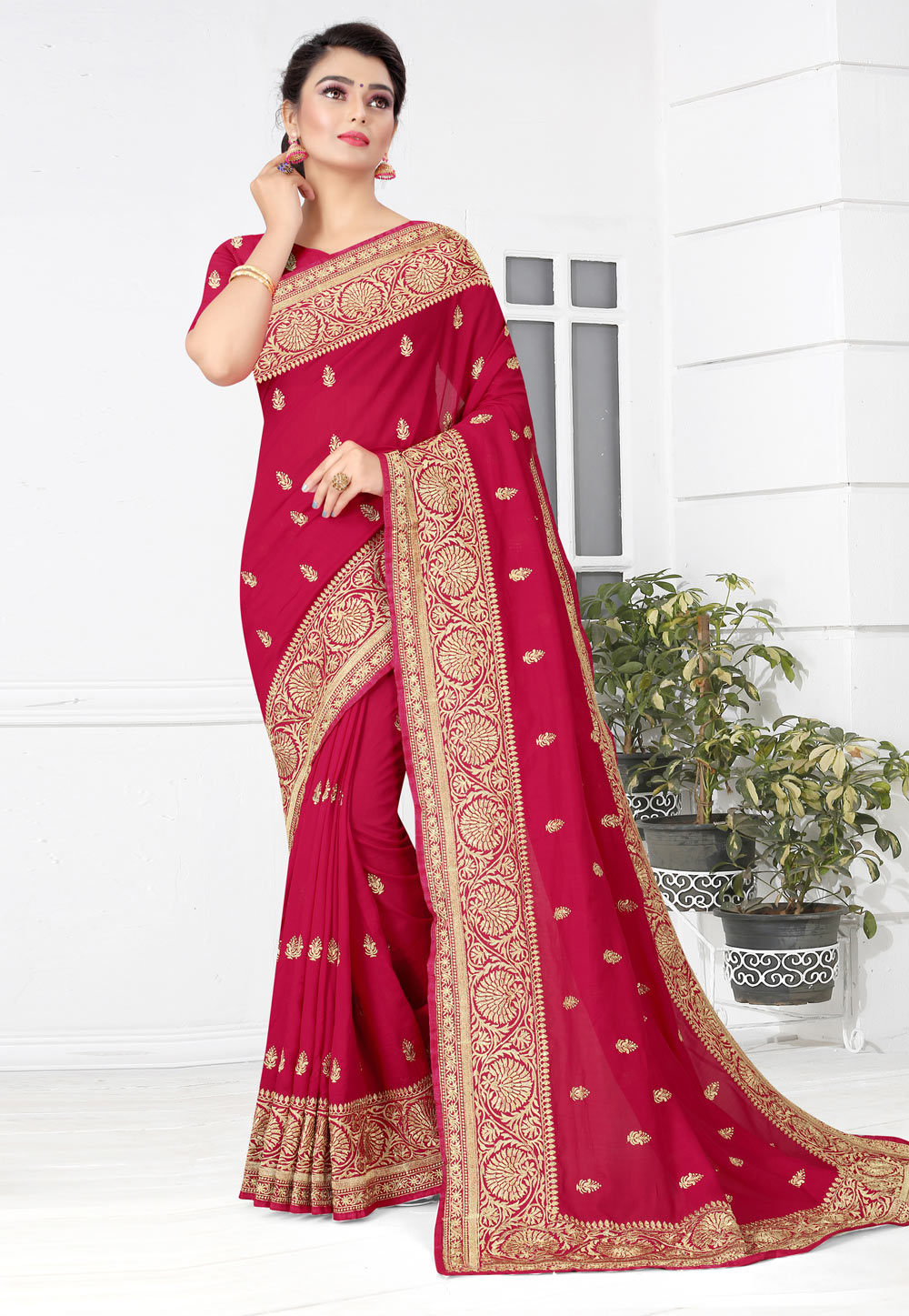 Magenta Silk Saree With Blouse 221344