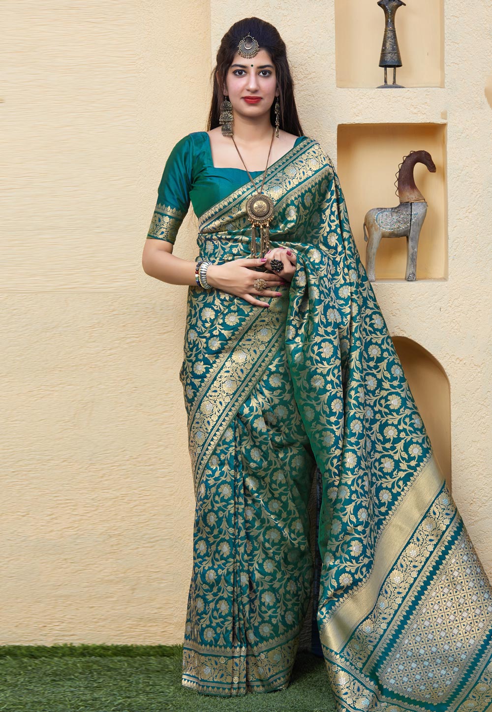 Teal Banarasi Silk Festival Wear Saree 210612