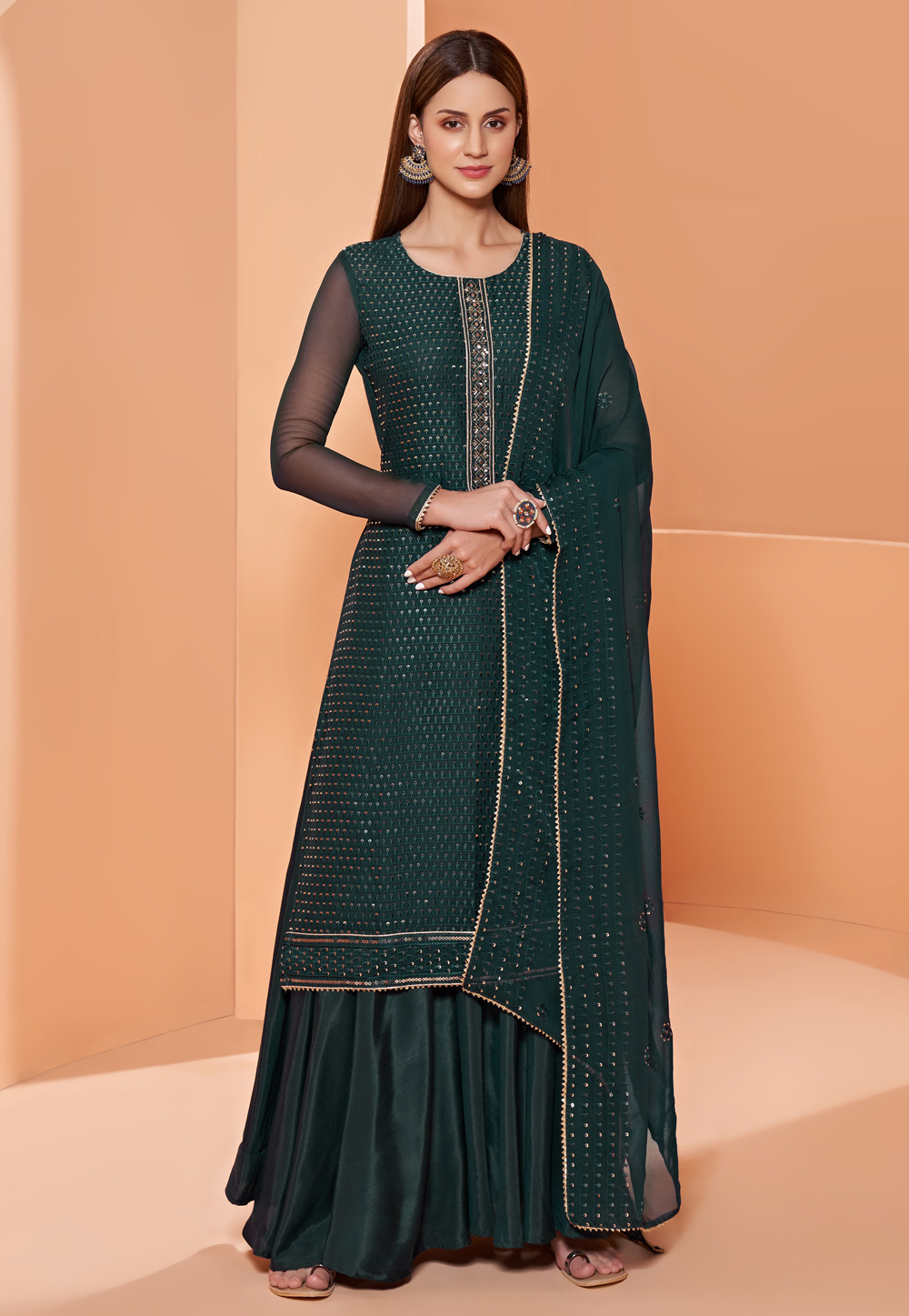 Green Georgette Kameez With Palazzo 238382