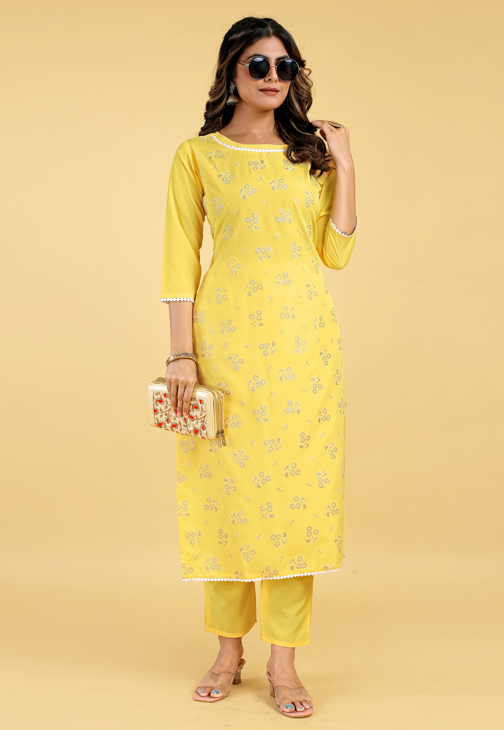 Yellow Crepe Kurta Set With Pant 266311