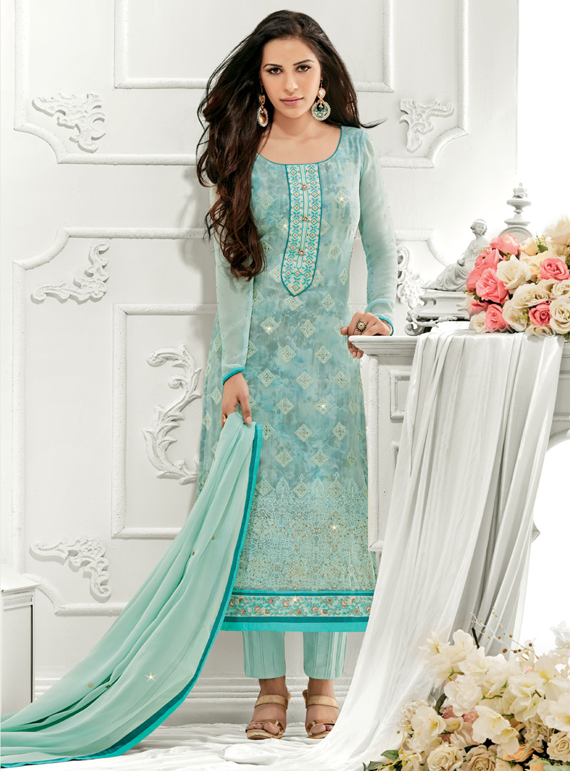 Sky Blue Georgette Pakistani Style Suit 94132