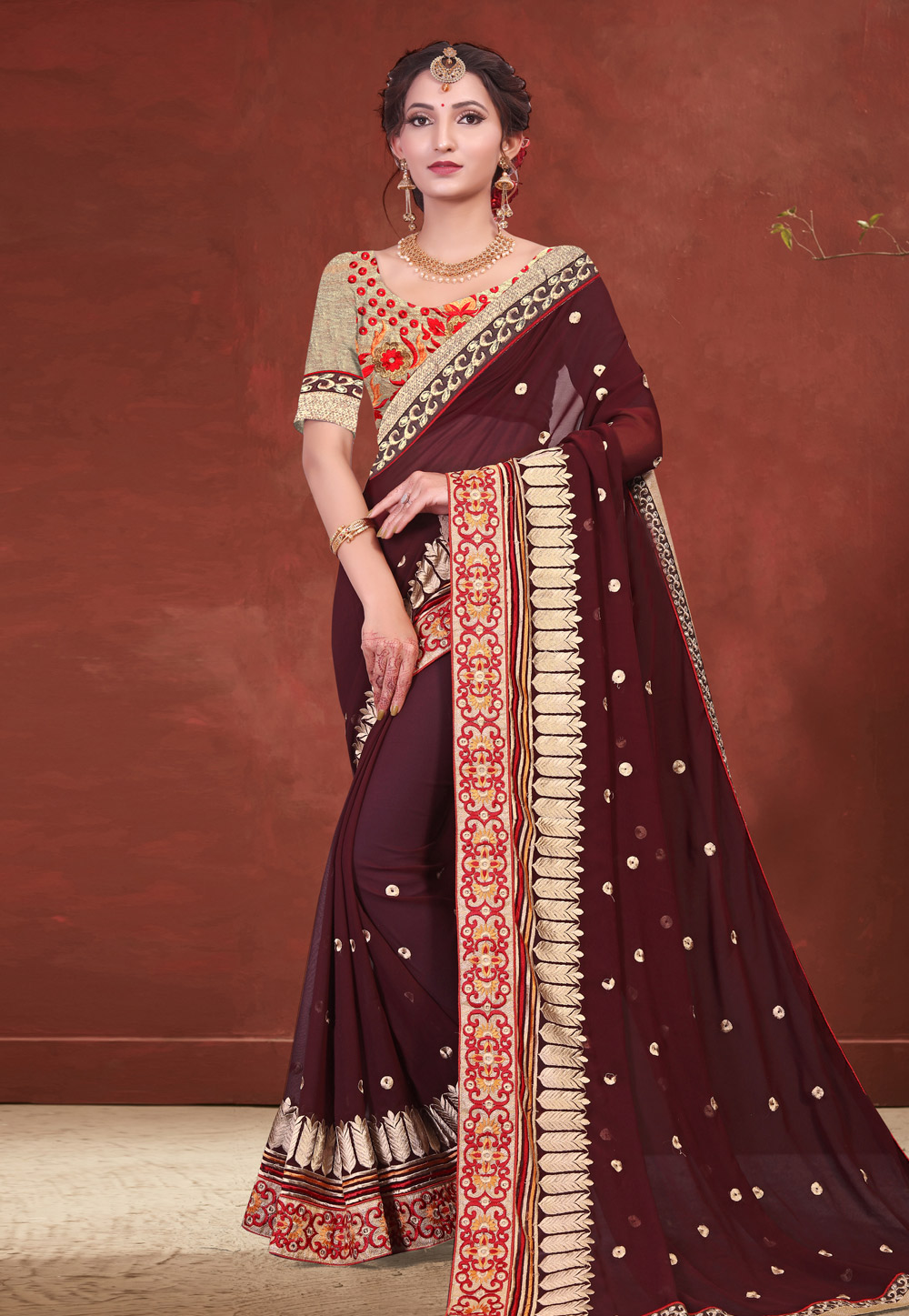Maroon Georgette Saree With Blouse 216928