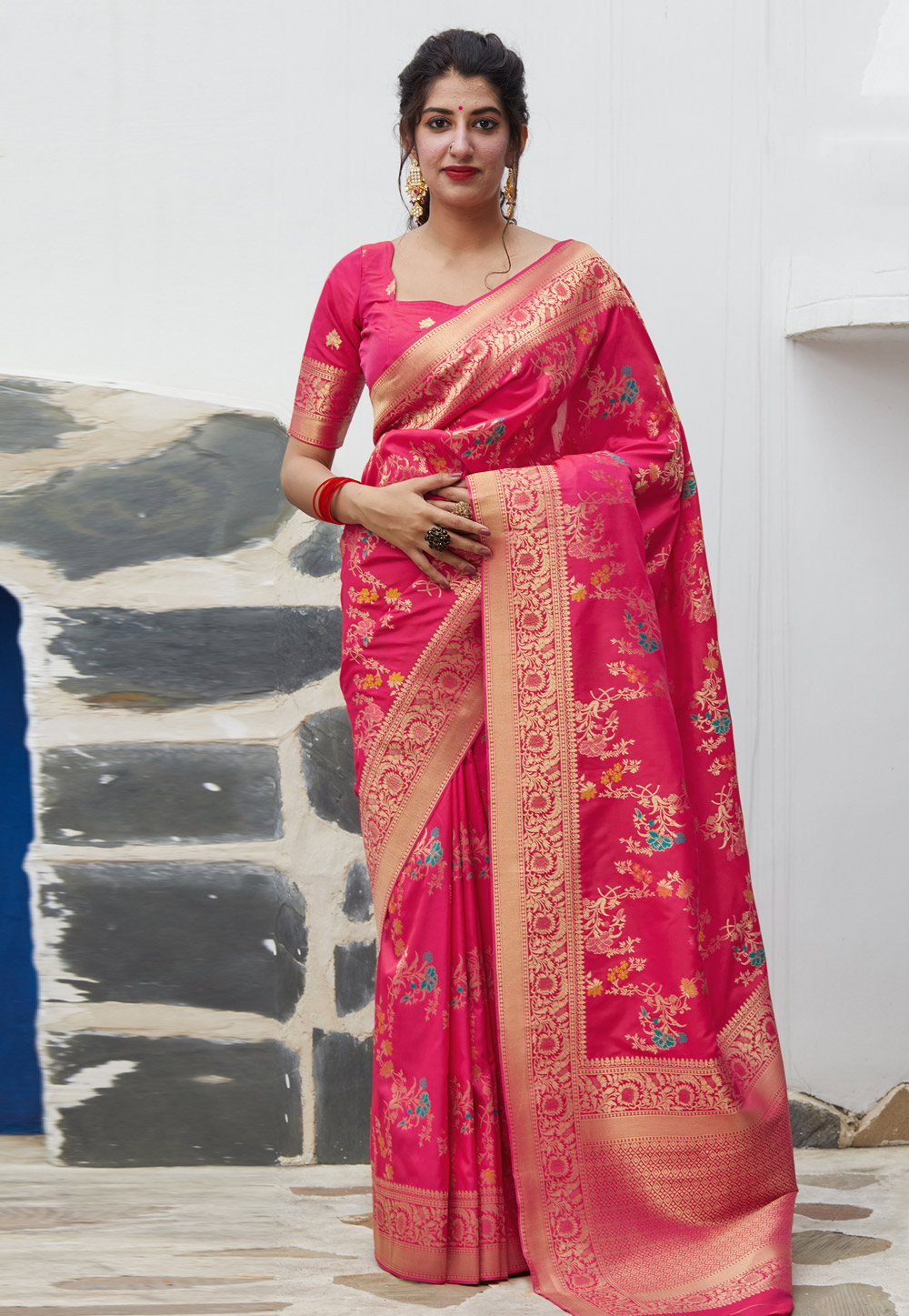 Pink Banarasi Silk Festival Wear Saree 210614